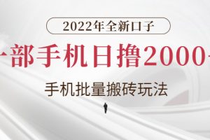 （2682期）2022年全新口子，手机批量搬砖玩法，一部手机日撸2000+