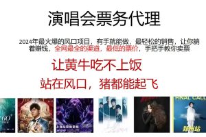 (11677期)演唱会2024票务代理,全网最低的票价,手把手教你卖票,日入2000+