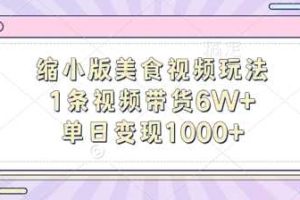 缩小版美食视频玩法，1条视频带货6W+，单日变现1k