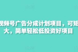 最新视频号广告分成计划项目，可矩阵放大，简单轻松低投资好项目