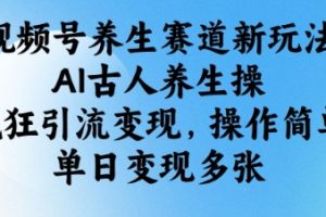 视频号养生赛道新玩法，AI古人养生操，疯狂引流变现，操作简单，单日变现多张