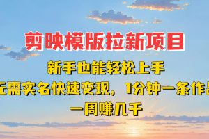 剪映模板拉新项目：新手也能快速变现！一分钟一条作品，一周赚几千