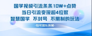 国学视频引流条条10W+点赞当日引流变现超4位数网赚项目-副业赚钱-互联网创业-资源整合白嫖の网赚