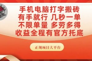 手机电脑打字搬砖，副业可发展主业来做蓝海项目，有手就行，几秒一单，不限单量，多劳多得【揭秘】
