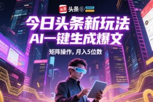 今日头条新玩法，AI一键生成爆文，矩阵操作，月入5位数