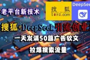 搜狐+DeepSeek引流创业粉，老平台新技术，一天发满50篇广告软文，拉爆搜索流量