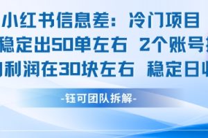 小红书信息差冷门项目一单利润30块每天稳定1.5k左右2个账号操作