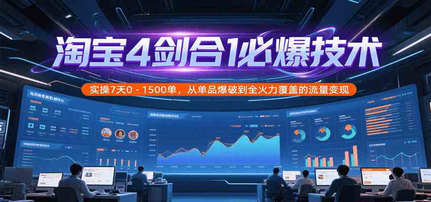 淘宝4剑合1必爆技术,实操7天0-1500单,从单品爆破到全火力覆盖的流量变现网赚项目-副业赚钱-互联网创业-资源整合白嫖の网赚