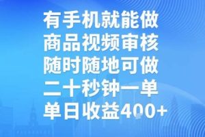 有手机就能做，商品视频审核，随时随地可做，二十秒钟一单，单日收益【揭秘】