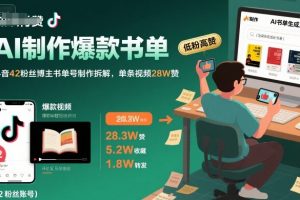 AI制作爆款书单，抖音42粉丝博主书单号制作拆解，单条视频28W赞