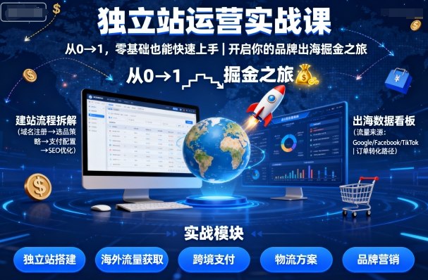 独立站运营实战课，​从0到1，零基础也能快速上手，开启你的品牌出海掘金之旅网赚项目-副业赚钱-互联网创业-资源整合白嫖の网赚