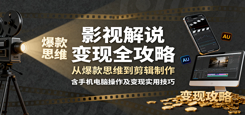 影视解说变现全攻略：从爆款思维到剪辑制作，含手机电脑操作及变现实用技巧网赚项目-副业赚钱-互联网创业-资源整合白嫖の网赚