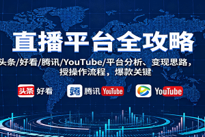直播平台全攻略：头条/好看/腾讯/YouTube/平台分析、变现思路，授操作流程，爆款关键