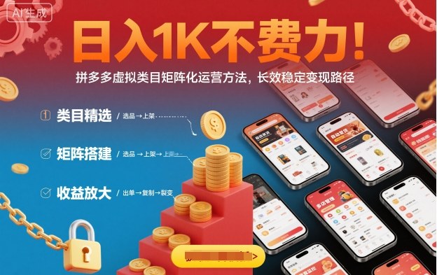 日入1K不费力！拼多多虚拟类目矩阵化运营方法，长效稳定变现路径网赚项目-副业赚钱-互联网创业-资源整合白嫖の网赚