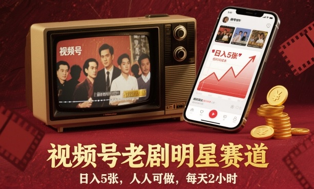 视频号老剧明星赛道，日入5张，人人可做，每天2小时网赚项目-副业赚钱-互联网创业-资源整合白嫖の网赚