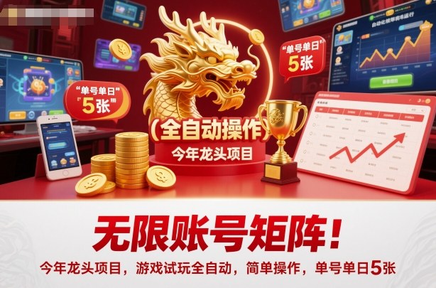 无限账号矩阵！今年龙头项目，游戏试玩全自动，简单操作，单号单日5张【揭秘】网赚项目-副业赚钱-互联网创业-资源整合白嫖の网赚