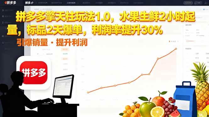 （16429期）拼多多擎天柱玩法1.0，水果生鲜2小时起量，标品2天爆单，利润率提升30%网赚项目-副业赚钱-互联网创业-资源整合白嫖の网赚