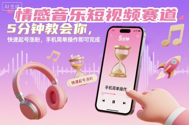 情感音乐短视频赛道，5分钟教会你，快速起号涨粉，手机简单操作即可完成网赚项目-副业赚钱-互联网创业-资源整合白嫖の网赚