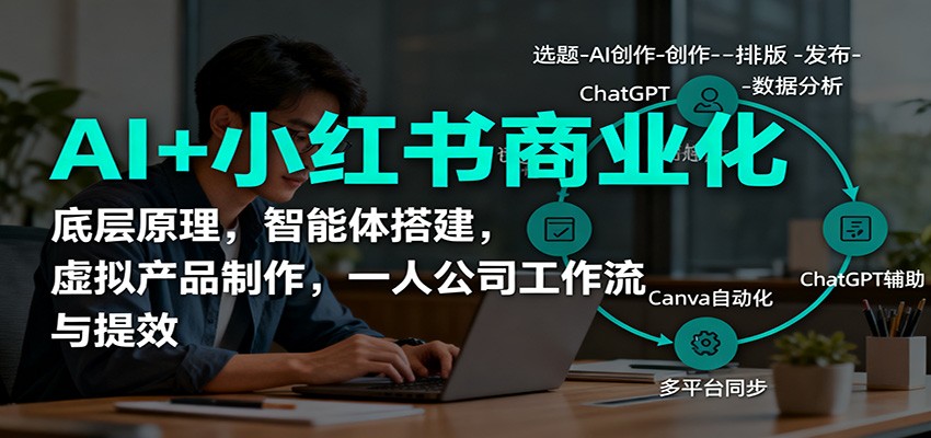 AI+小红书商业化，底层原理，智能体搭建，虚拟产品制作，一人公司工作流与提效网赚项目-副业赚钱-互联网创业-资源整合白嫖の网赚