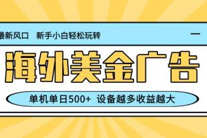 最新蓝海项目，海外美金广告，单机单日500+，可矩阵放大，设备越多收益越大