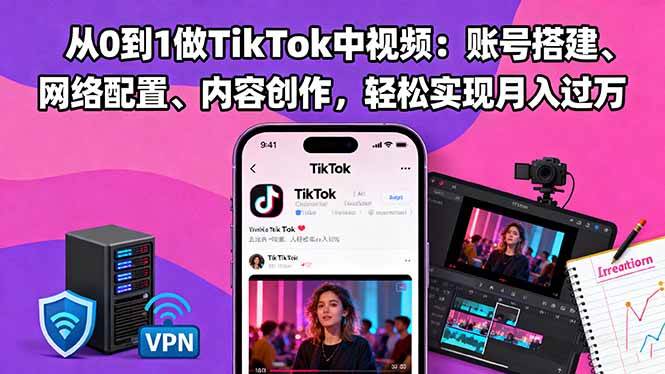 （16461期）从0到1做TikTok中视频：账号搭建、网络配置、内容创作，轻松实现月入过万网赚项目-副业赚钱-互联网创业-资源整合白嫖の网赚