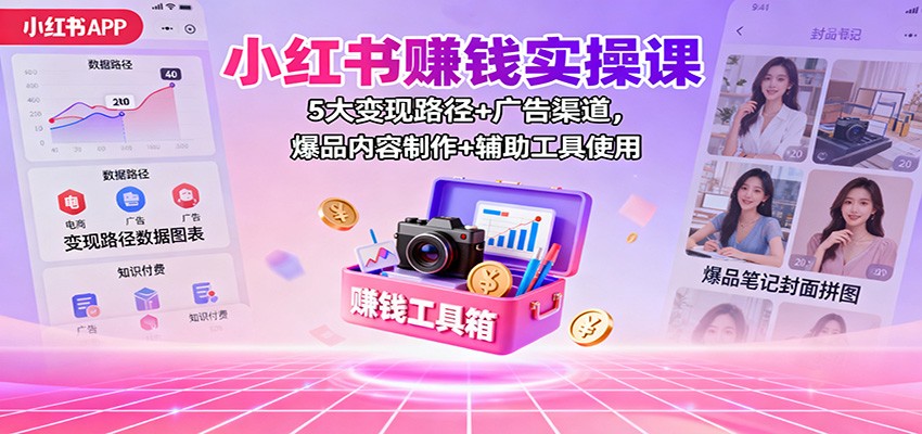 小红书赚钱实操课：5大变现路径+广告渠道，爆品内容制作+辅助工具使用网赚项目-副业赚钱-互联网创业-资源整合白嫖の网赚