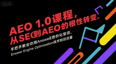 AEO1.0课程，从SEO到AE0的基命性转变，手把手教会你用AnswerEngineOptimization技术抢回流量（更新）网赚项目-副业赚钱-互联网创业-资源整合白嫖の网赚