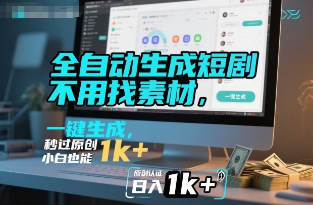 全自动生成短剧，不用找素材，不用剪辑，一键生成，秒过原创，小白也能轻松日入1k+【揭秘】网赚项目-副业赚钱-互联网创业-资源整合白嫖の网赚