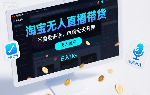 淘宝无人直播带货，不需要出镜，不需要讲话，电脑全天开播，轻松上手，日入1k+【揭秘】网赚项目-副业赚钱-互联网创业-资源整合白嫖の网赚