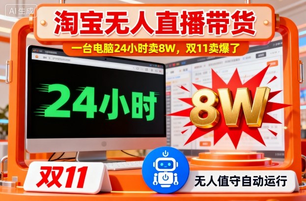 淘宝无人直播带货,一台电脑214小时卖8W,双11卖爆了【揭秘】网赚项目-副业赚钱-互联网创业-资源整合白嫖の网赚