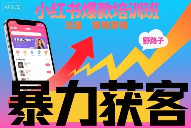 小红书爆款培训班，小红书获客野路子流量打法，暴力持续获客网赚项目-副业赚钱-互联网创业-资源整合白嫖の网赚