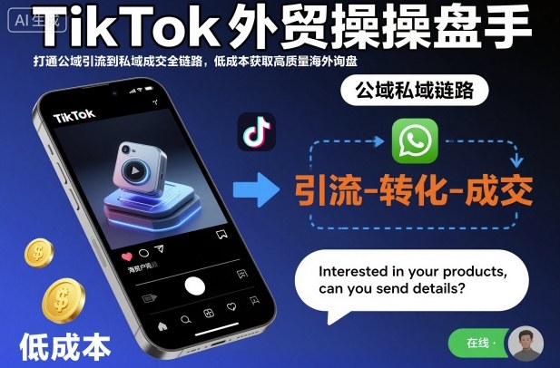 TikTok外贸操盘手，打通公域引流到私域成交全链路，低成本获取高质量海外询盘网赚项目-副业赚钱-互联网创业-资源整合白嫖の网赚