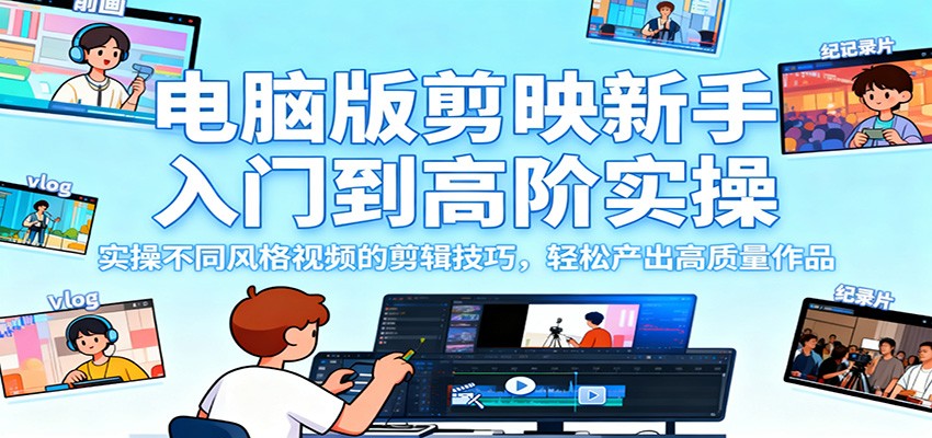 电脑版剪映新手入门到高阶实操，实操不同风格视频的剪辑技巧，轻松产出高质量作品网赚项目-副业赚钱-互联网创业-资源整合白嫖の网赚