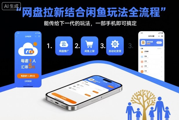 网盘拉新结合闲鱼玩法全流程，能传给下一代的玩法，一部手机即可搞定（附入口渠道以及实操教程）网赚项目-副业赚钱-互联网创业-资源整合白嫖の网赚