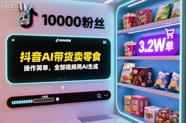 抖音AI带货卖零食，操作简单，全部视频用AI生成，一万粉丝，卖了3.2W单网赚项目-副业赚钱-互联网创业-资源整合白嫖の网赚