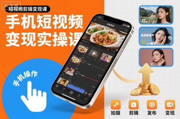 手机短视频变现实操课，短视频剪辑变现课网赚项目-副业赚钱-互联网创业-资源整合白嫖の网赚