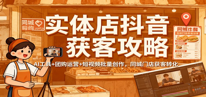 实体店抖音获客攻略：AI工具+团购运营+短视频批量创作，同城门店获客转化网赚项目-副业赚钱-互联网创业-资源整合白嫖の网赚