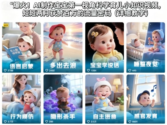 爆火!AI制作宝宝第一视角科学育儿小知识视频,短短两月获赞百万的流量密码(详细教学)网赚项目-副业赚钱-互联网创业-资源整合白嫖の网赚