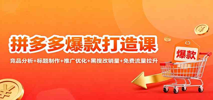 拼多多爆款打造课：竞品分析+标题制作+推广优化+黑搜改销量+免费流量拉升网赚项目-副业赚钱-互联网创业-资源整合白嫖の网赚