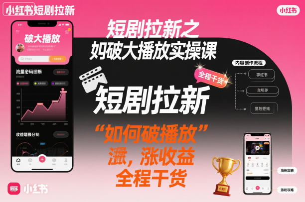 短剧拉新之小红书如何破大播放实操课,如何破播放,涨收益,全程干货网赚项目-副业赚钱-互联网创业-资源整合白嫖の网赚