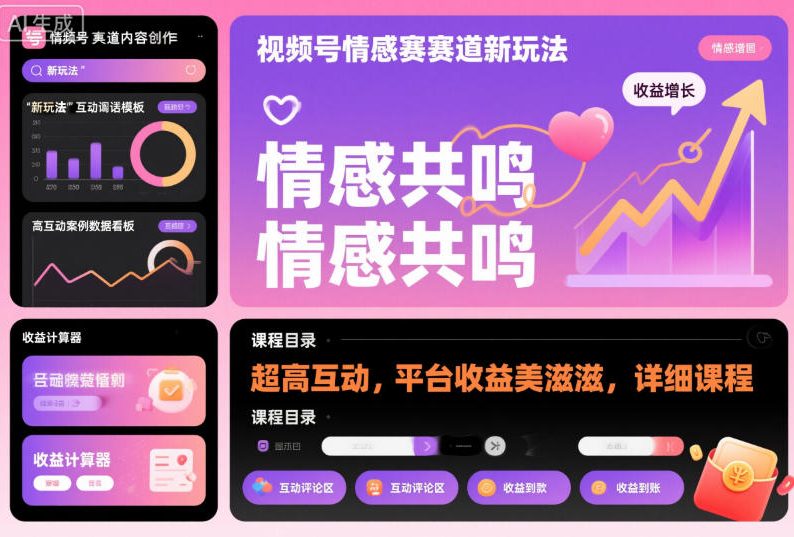 视频号情感赛道新玩法,超高互动,平台收益美滋滋,详细课程网赚项目-副业赚钱-互联网创业-资源整合白嫖の网赚