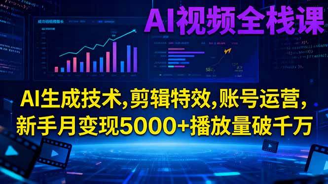 （16603期）AI视频全栈课:AI生成技术,剪辑特效,账号运营,新手月变现5000+播放量破千万网赚项目-副业赚钱-互联网创业-资源整合白嫖の网赚