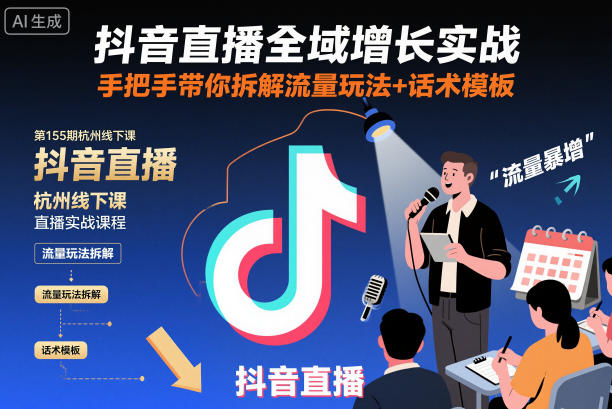 抖音直播全域增长实战第155期杭州线下课，手把手带你拆解流量玩法+话术模板网赚项目-副业赚钱-互联网创业-资源整合白嫖の网赚