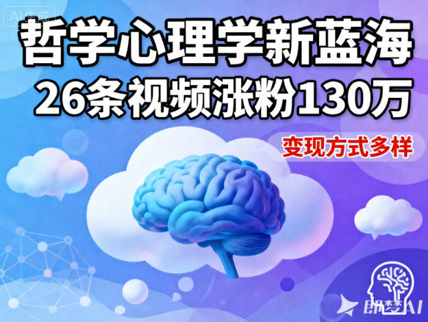 短视频新蓝海，哲学心理学赛道，26条视频涨粉130W，变现方式多样网赚项目-副业赚钱-互联网创业-资源整合白嫖の网赚