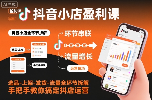 抖音小店盈利课-选品-上架-发货-流量全环节拆解，手把手教你搞定抖店运营网赚项目-副业赚钱-互联网创业-资源整合白嫖の网赚
