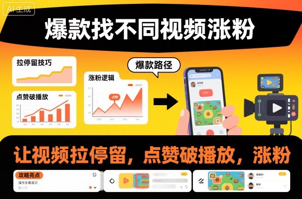 爆款找不同视频涨粉，让视频拉停留，实现点赞，破播放，涨粉网赚项目-副业赚钱-互联网创业-资源整合白嫖の网赚