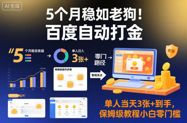 5个月稳如老狗！百度自动打金，单人当天3张+到手，保姆级教程小白零门槛【揭秘】网赚项目-副业赚钱-互联网创业-资源整合白嫖の网赚