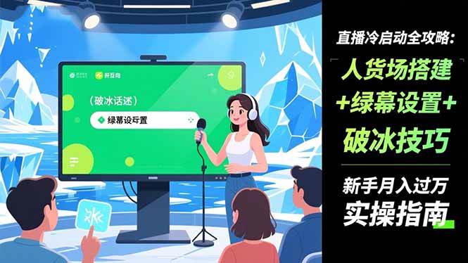 （16605期）直播冷启动全攻略:人货场搭建+绿幕设置+破冰技巧，新手月入过万实操指南网赚项目-副业赚钱-互联网创业-资源整合白嫖の网赚