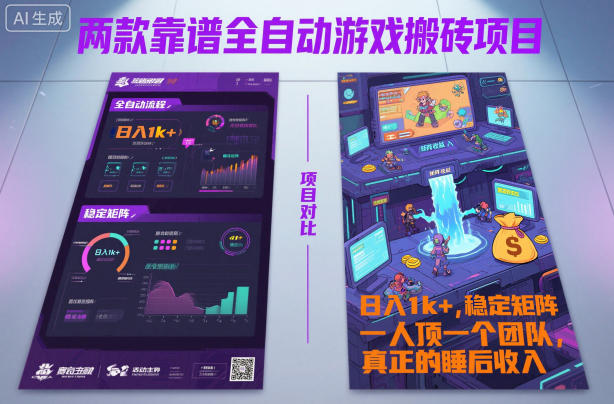 两款靠谱全自动游戏搬砖项目，日入1k+，稳定可矩阵，一人顶一个团队，真正的睡后收入【揭秘】网赚项目-副业赚钱-互联网创业-资源整合白嫖の网赚