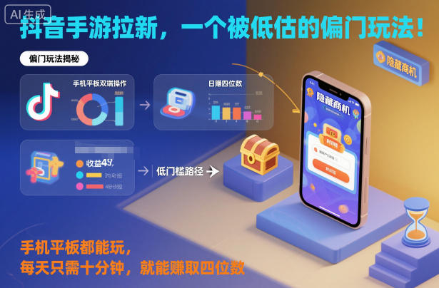 抖音手游拉新，一个被低估的偏门玩法！手机平板都能玩，每天只需十分钟，就能賺取四位数【揭秘】网赚项目-副业赚钱-互联网创业-资源整合白嫖の网赚